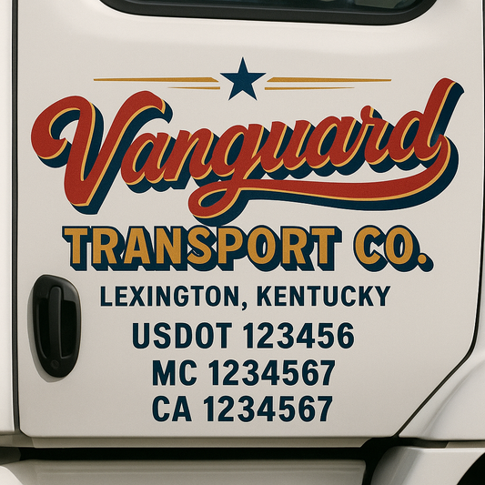 Trucking Door Decal With Name, City, USDOT, MC, CA, KYU, or Regulation Number Decal Stickers | Semi Truck US DOT Lettering Signs