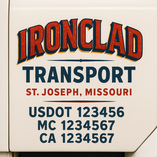 Trucking Door Decal With Name, City, USDOT, MC, CA, KYU, or Regulation Number Decal Stickers | Semi Truck US DOT Lettering Signs