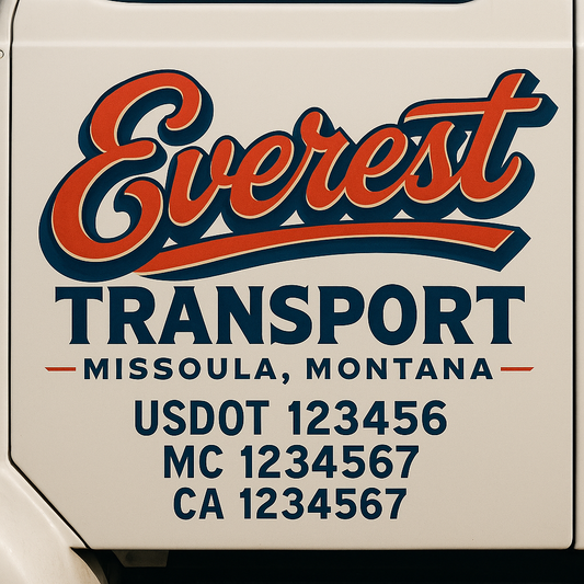 Trucking Door Decal With Name, City, USDOT, MC, CA, KYU, or Regulation Number Decal Stickers | Semi Truck US DOT Lettering Signs