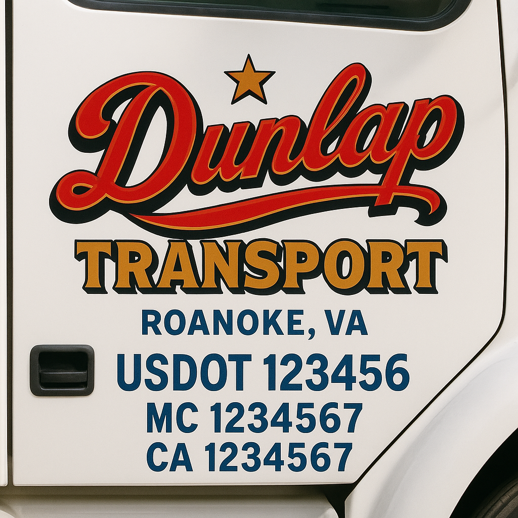 Trucking Door Decal With Name, City, USDOT, MC, CA, KYU, or Regulation Number Decal Stickers | Semi Truck US DOT Lettering Signs