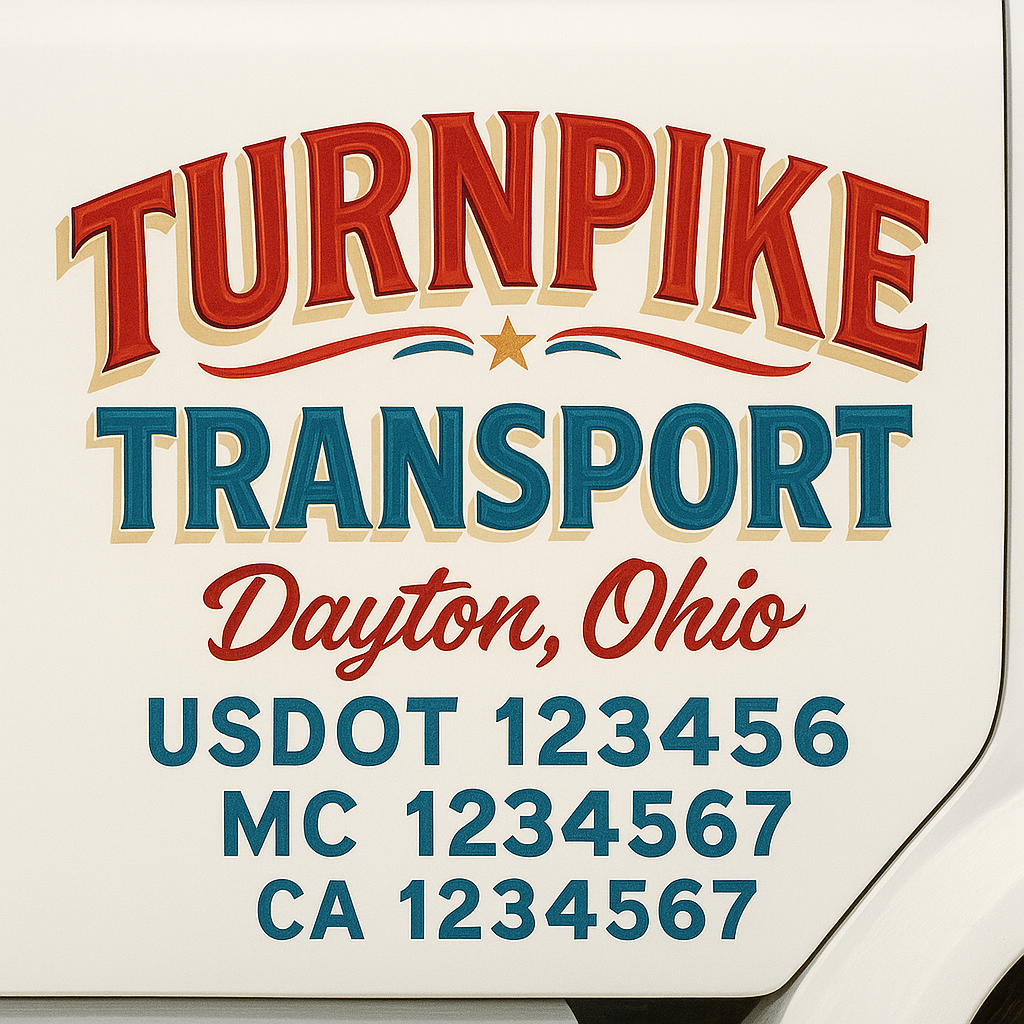 Trucking Door Decal With Name, City, USDOT, MC, CA, KYU, or Regulation Number Decal Stickers | Semi Truck US DOT Lettering Signs