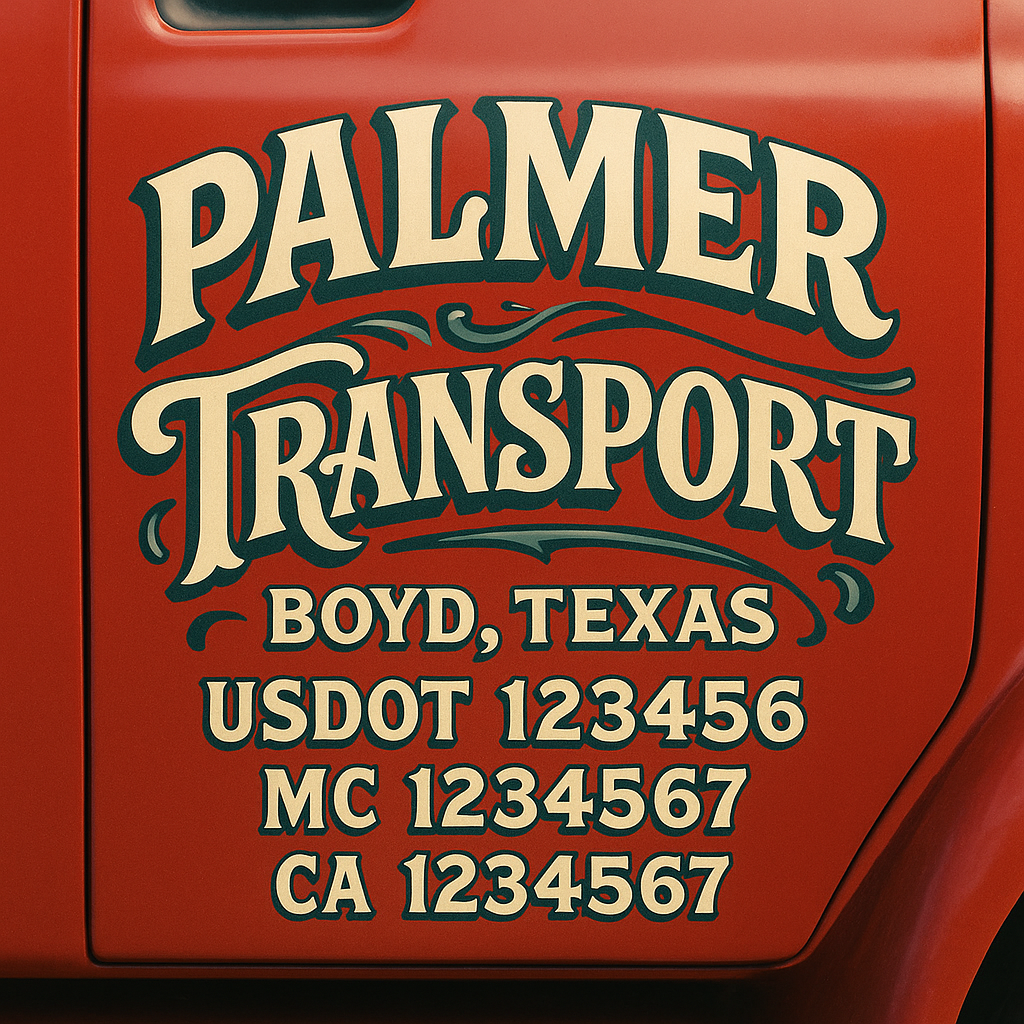 Trucking Door Decal With Name, City, USDOT, MC, CA, KYU, or Regulation Number Decal Stickers | Semi Truck US DOT Lettering Signs