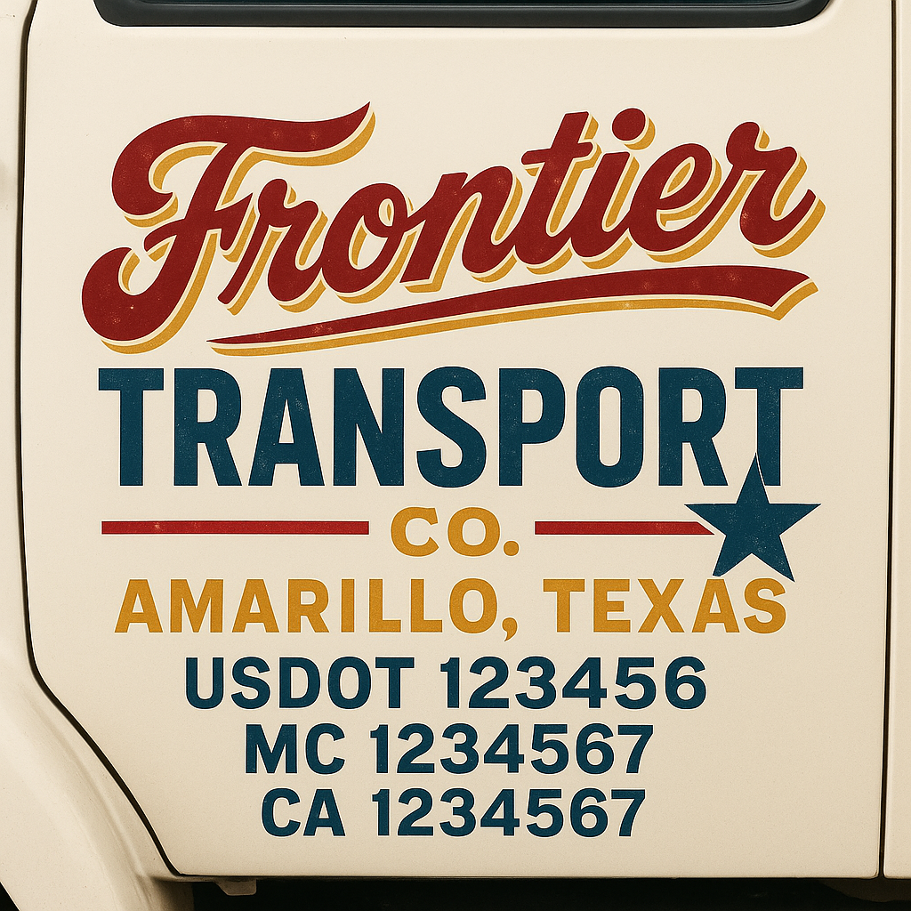 Trucking Door Decal With Name, City, USDOT, MC, CA, KYU, or Regulation Number Decal Stickers | Semi Truck US DOT Lettering Signs