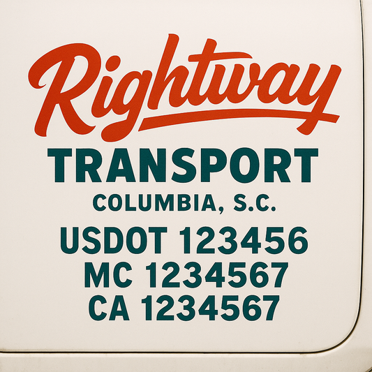 Trucking Door Decal With Name, City, USDOT, MC, CA, KYU, or Regulation Number Decal Stickers | Semi Truck US DOT Lettering Signs