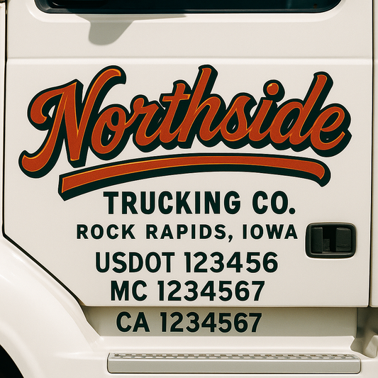 Trucking Door Decal With Name, City, USDOT, MC, CA, KYU, or Regulation Number Decal Stickers | Semi Truck US DOT Lettering Signs