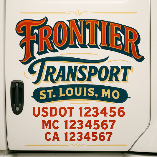 Trucking Door Decal With Name, City, USDOT, MC, CA, KYU, or Regulation Number Decal Stickers | Semi Truck US DOT Lettering Signs