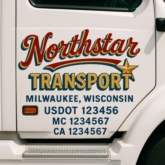 Trucking Door Decal With Name, City, USDOT, MC, CA, KYU, or Regulation Number Decal Stickers | Semi Truck US DOT Lettering Signs