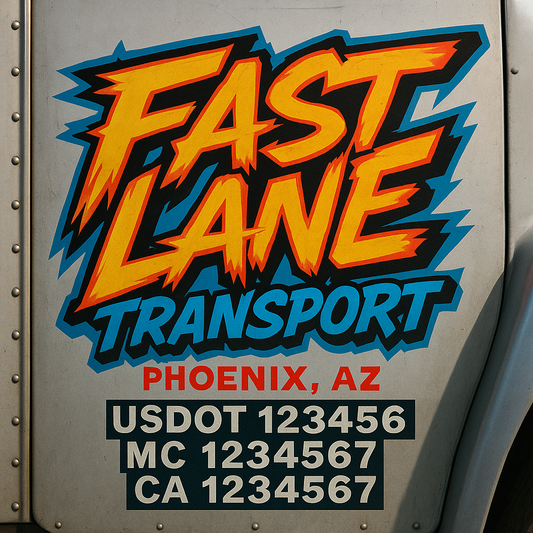 Trucking Door Decal With Name, City, USDOT, MC, CA, KYU, or Regulation Number Decal Stickers | Semi Truck US DOT Lettering Signs