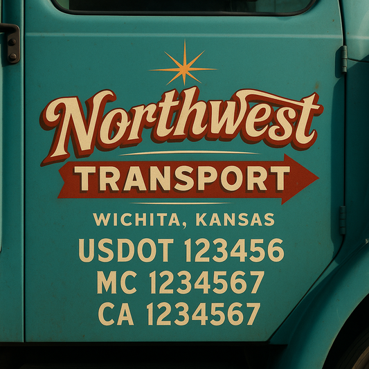 Trucking Door Decal With Name, City, USDOT, MC, CA, KYU, or Regulation Number Decal Stickers | Semi Truck US DOT Lettering Signs