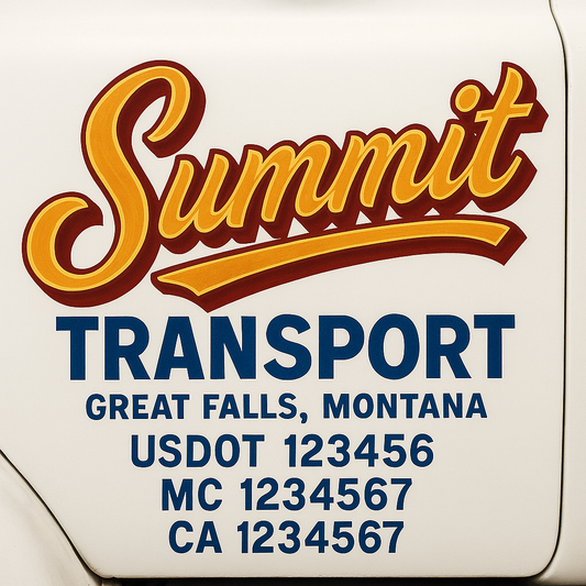 Trucking Door Decal With Name, City, USDOT, MC, CA, KYU, or Regulation Number Decal Stickers | Semi Truck US DOT Lettering Signs