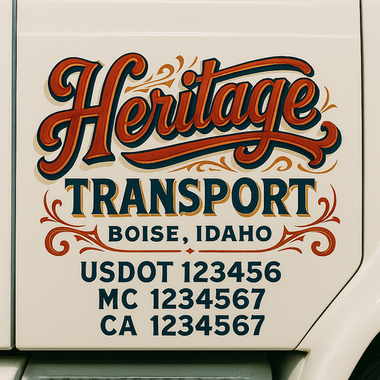 Trucking Door Decal With Name, City, USDOT, MC, CA, KYU, or Regulation Number Decal Stickers | Semi Truck US DOT Lettering Signs