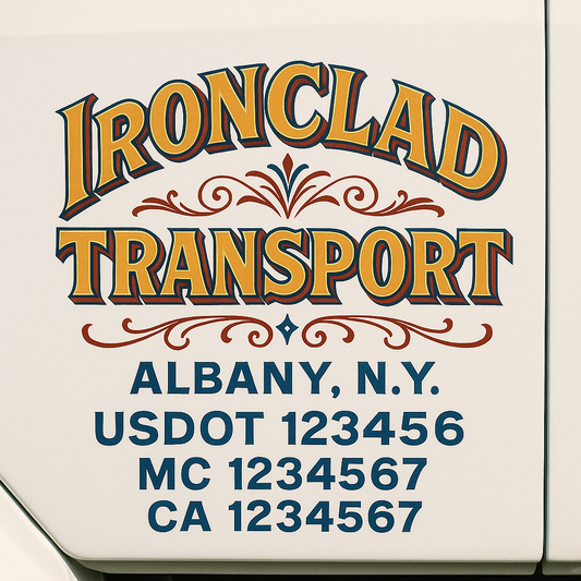 Trucking Door Decal With Name, City, USDOT, MC, CA, KYU, or Regulation Number Decal Stickers | Semi Truck US DOT Lettering Signs