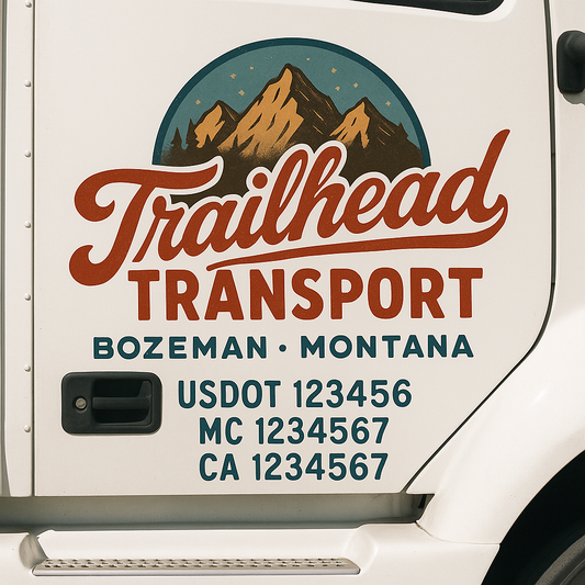 Trucking Door Decal With Name, City, USDOT, MC, CA, KYU, or Regulation Number Decal Stickers | Semi Truck US DOT Lettering Signs