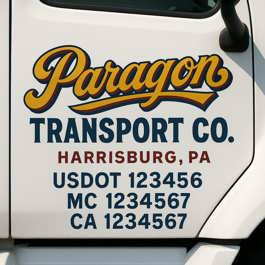 Trucking Door Decal With Name, City, USDOT, MC, CA, KYU, or Regulation Number Decal Stickers | Semi Truck US DOT Lettering Signs