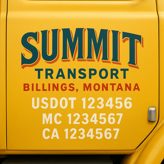 Trucking Door Decal With Name, City, USDOT, MC, CA, KYU, or Regulation Number Decal Stickers | Semi Truck US DOT Lettering Signs