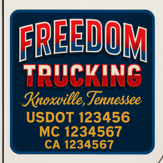 Trucking Door Decal With Name, City, USDOT, MC, CA, KYU, or Regulation Number Decal Stickers | Semi Truck US DOT Lettering Signs