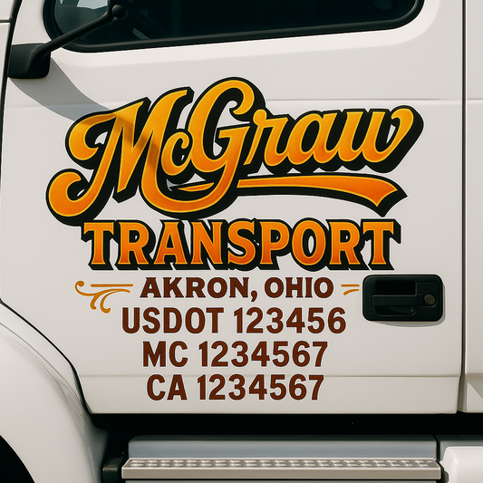 Trucking Door Decal With Name, City, USDOT, MC, CA, KYU, or Regulation Number Decal Stickers | Semi Truck US DOT Lettering Signs