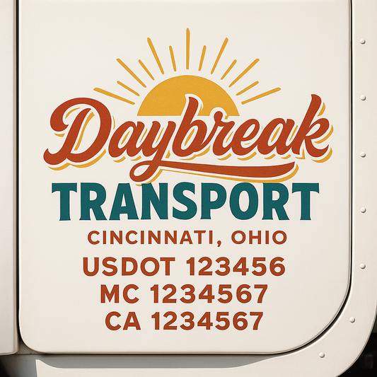 Trucking Door Decal With Name, City, USDOT, MC, CA, KYU, or Regulation Number Decal Stickers | Semi Truck US DOT Lettering Signs