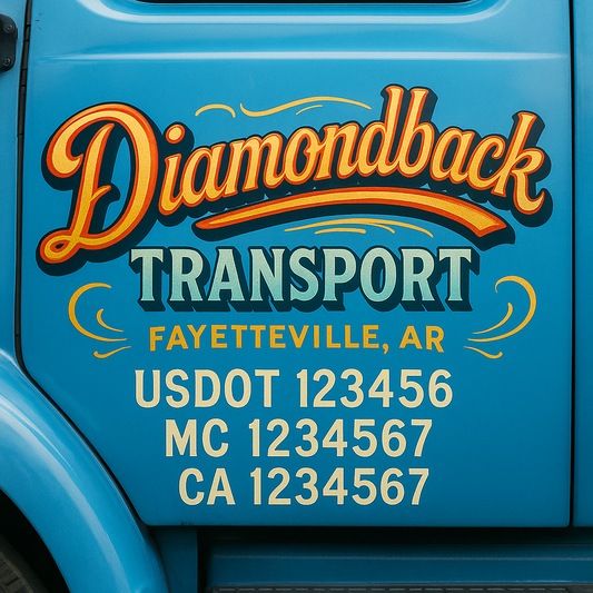 Trucking Door Decal With Name, City, USDOT, MC, CA, KYU, or Regulation Number Decal Stickers | Semi Truck US DOT Lettering Signs