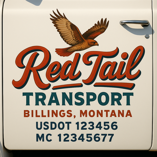 Trucking Door Decal With Name, City, USDOT, MC, CA, KYU, or Regulation Number Decal Stickers | Semi Truck US DOT Lettering Signs