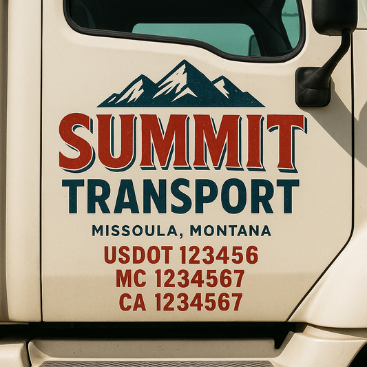 Trucking Door Decal With Name, City, USDOT, MC, CA, KYU, or Regulation Number Decal Stickers | Semi Truck US DOT Lettering Signs