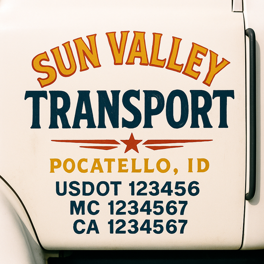 Trucking Door Decal With Name, City, USDOT, MC, CA, KYU, or Regulation Number Decal Stickers | Semi Truck US DOT Lettering Signs