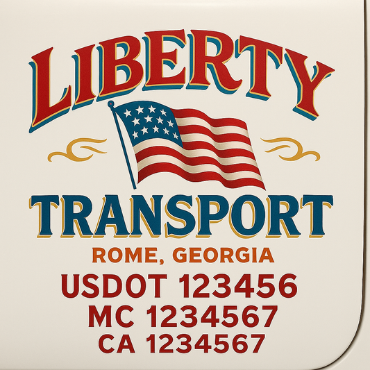 Trucking Door Decal With Name, City, USDOT, MC, CA, KYU, or Regulation Number Decal Stickers | Semi Truck US DOT Lettering Signs