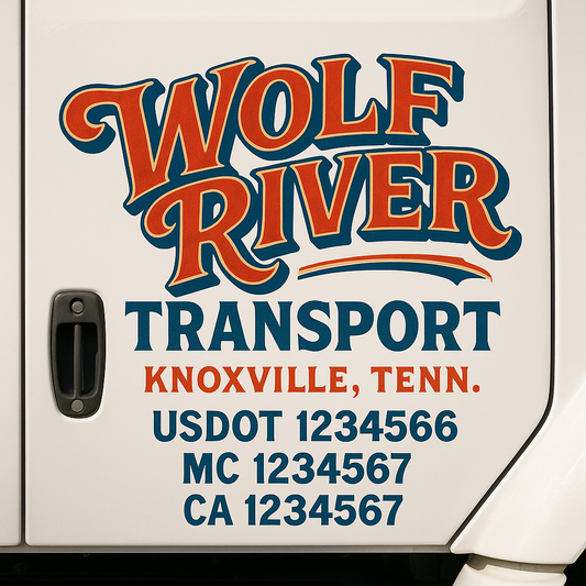 Trucking Door Decal With Name, City, USDOT, MC, CA, KYU, or Regulation Number Decal Stickers | Semi Truck US DOT Lettering Signs