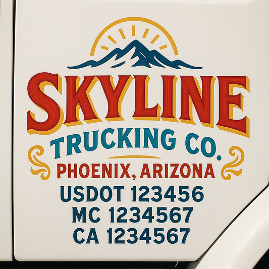 Trucking Door Decal With Name, City, USDOT, MC, CA, KYU, or Regulation Number Decal Stickers | Semi Truck US DOT Lettering Signs