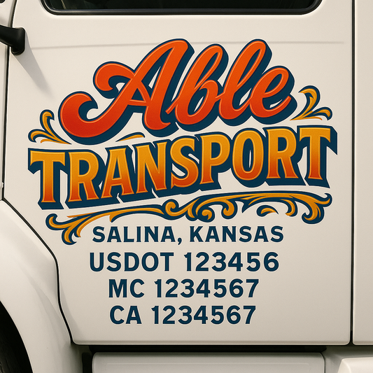 Trucking Door Decal With Name, City, USDOT, MC, CA, KYU, or Regulation Number Decal Stickers | Semi Truck US DOT Lettering Signs