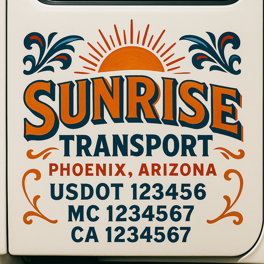 Trucking Door Decal With Name, City, USDOT, MC, CA, KYU, or Regulation Number Decal Stickers | Semi Truck US DOT Lettering Signs