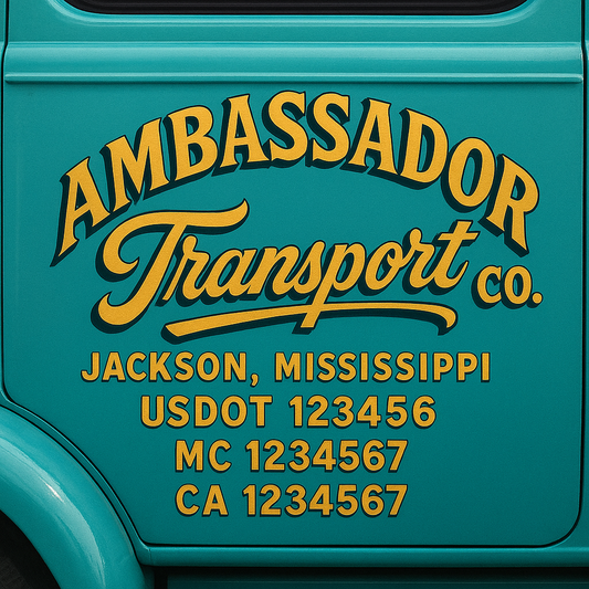 Trucking Door Decal With Name, City, USDOT, MC, CA, KYU, or Regulation Number Decal Stickers | Semi Truck US DOT Lettering Signs