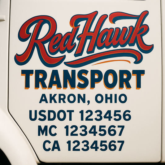 Trucking Door Decal With Name, City, USDOT, MC, CA, KYU, or Regulation Number Decal Stickers | Semi Truck US DOT Lettering Signs