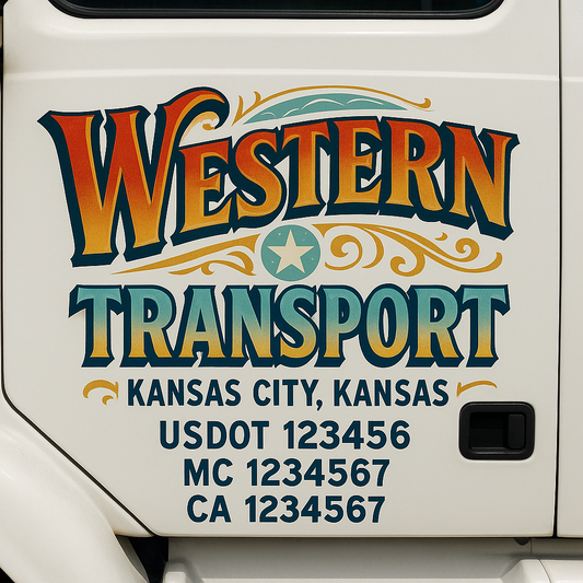 Trucking Door Decal With Name, City, USDOT, MC, CA, KYU, or Regulation Number Decal Stickers | Semi Truck US DOT Lettering Signs