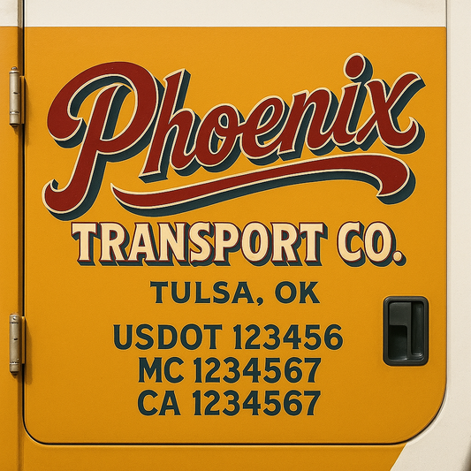 Trucking Door Decal With Name, City, USDOT, MC, CA, KYU, or Regulation Number Decal Stickers | Semi Truck US DOT Lettering Signs
