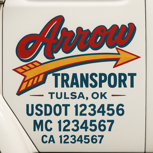 Trucking Door Decal With Name, City, USDOT, MC, CA, KYU, or Regulation Number Decal Stickers | Semi Truck US DOT Lettering Signs