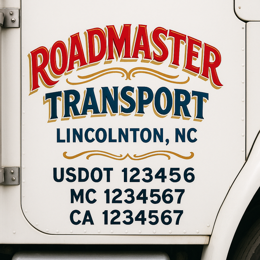 Trucking Door Decal With Name, City, USDOT, MC, CA, KYU, or Regulation Number Decal Stickers | Semi Truck US DOT Lettering Signs