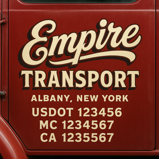 Trucking Door Decal With Name, City, USDOT, MC, CA, KYU, or Regulation Number Decal Stickers | Semi Truck US DOT Lettering Signs