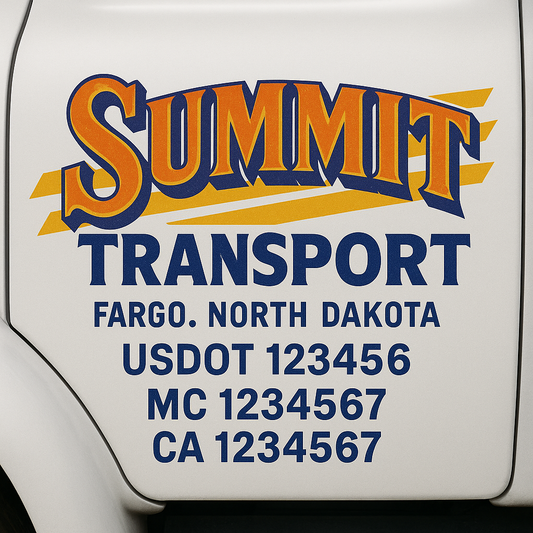Trucking Door Decal With Name, City, USDOT, MC, CA, KYU, or Regulation Number Decal Stickers | Semi Truck US DOT Lettering Signs