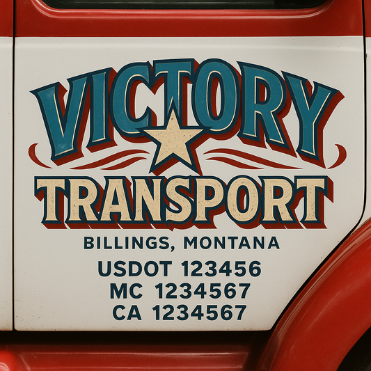 Trucking Door Decal With Name, City, USDOT, MC, CA, KYU, or Regulation Number Decal Stickers | Semi Truck US DOT Lettering Signs