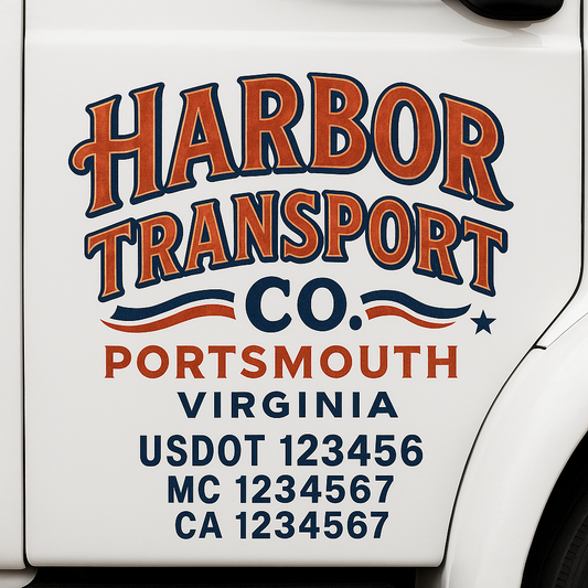 Trucking Door Decal With Name, City, USDOT, MC, CA, KYU, or Regulation Number Decal Stickers | Semi Truck US DOT Lettering Signs