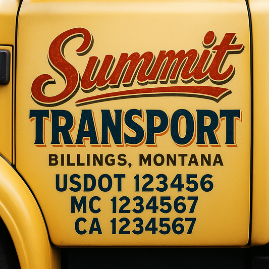 Trucking Door Decal With Name, City, USDOT, MC, CA, KYU, or Regulation Number Decal Stickers | Semi Truck US DOT Lettering Signs