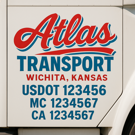 Trucking Door Decal With Name, City, USDOT, MC, CA, KYU, or Regulation Number Decal Stickers | Semi Truck US DOT Lettering Signs