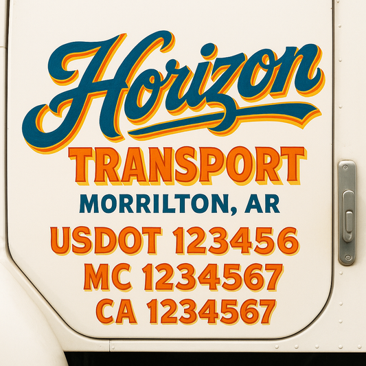 Trucking Door Decal With Name, City, USDOT, MC, CA, KYU, or Regulation Number Decal Stickers | Semi Truck US DOT Lettering Signs