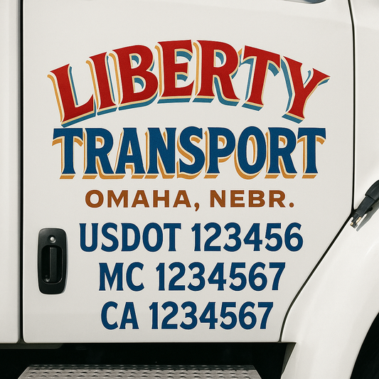 Trucking Door Decal With Name, City, USDOT, MC, CA, KYU, or Regulation Number Decal Stickers | Semi Truck US DOT Lettering Signs