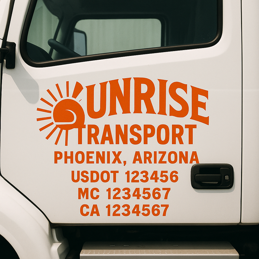 Trucking Door Decal With Name, City, USDOT, MC, CA, KYU, or Regulation Number Decal Stickers | Semi Truck US DOT Lettering Signs
