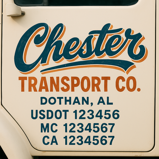 Trucking Door Decal With Name, City, USDOT, MC, CA, KYU, or Regulation Number Decal Stickers | Semi Truck US DOT Lettering Signs