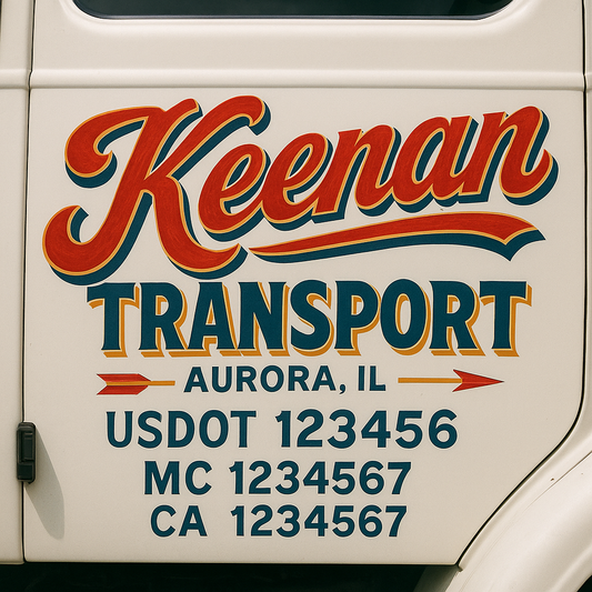 Trucking Door Decal With Name, City, USDOT, MC, CA, KYU, or Regulation Number Decal Stickers | Semi Truck US DOT Lettering Signs