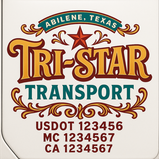 Trucking Door Decal With Name, City, USDOT, MC, CA, KYU, or Regulation Number Decal Stickers | Semi Truck US DOT Lettering Signs
