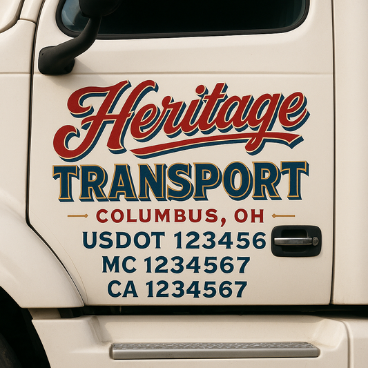 Trucking Door Decal With Name, City, USDOT, MC, CA, KYU, or Regulation Number Decal Stickers | Semi Truck US DOT Lettering Signs